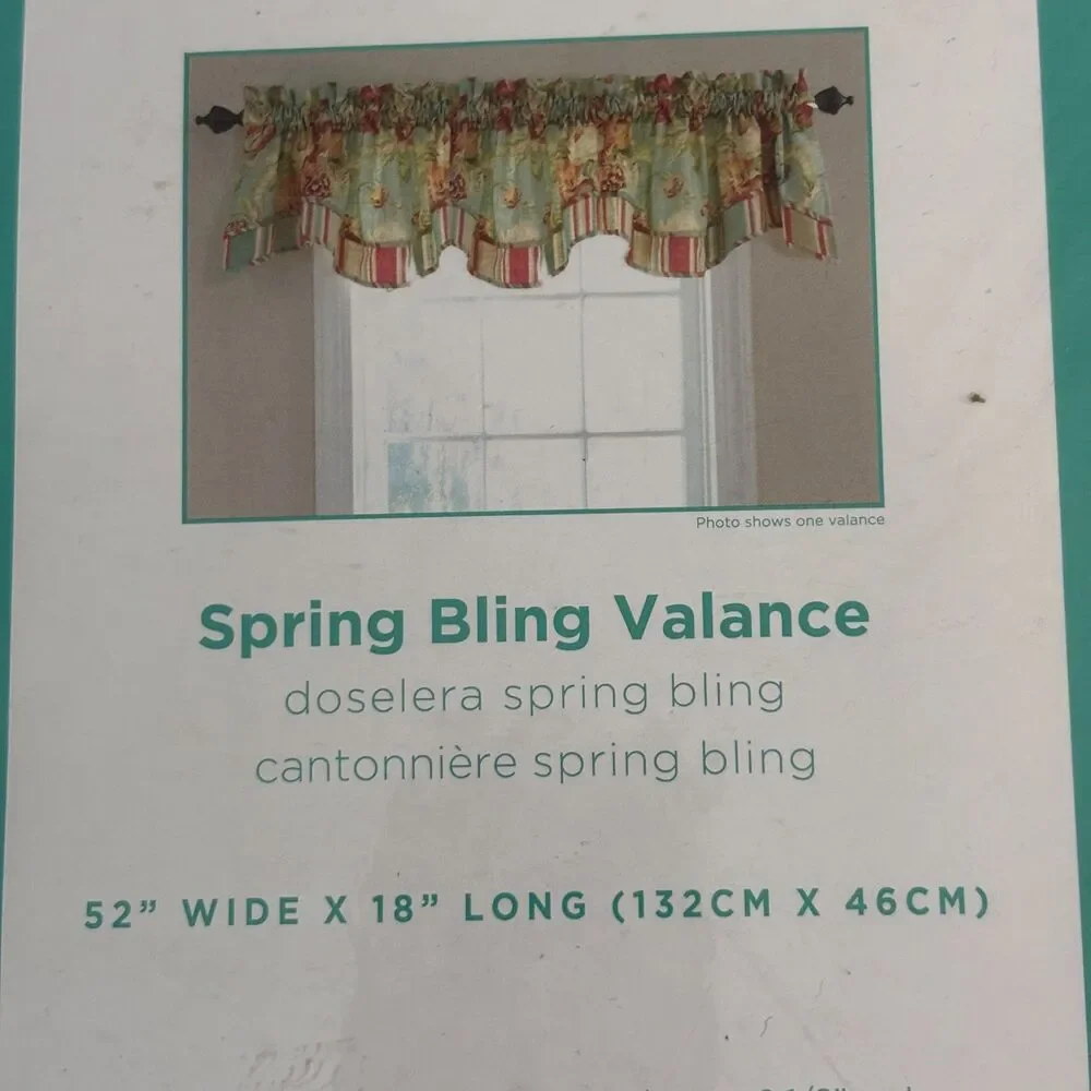 New Waverly Home Classics Spring Bling Vapor Valance Stripe Floral Scallop 52x18